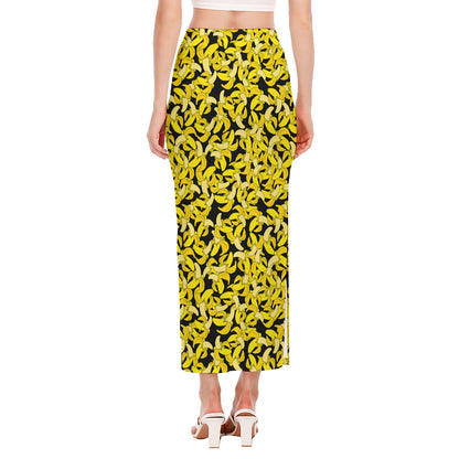 Peeled Banana Pattern Print Side Slit Maxi Skirt