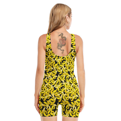 Peeled Banana Pattern Print Sleeveless One Piece Swimsuit