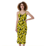 Peeled Banana Pattern Print Slim Fit Midi Cami Dress