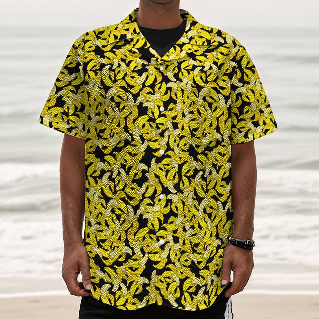 Peeled Banana Pattern Print Textured Short Sleeve Shirt