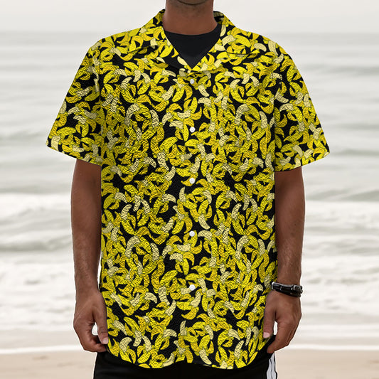 Peeled Banana Pattern Print Textured Short Sleeve Shirt
