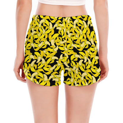 Peeled Banana Pattern Print Women's Split Running Shorts