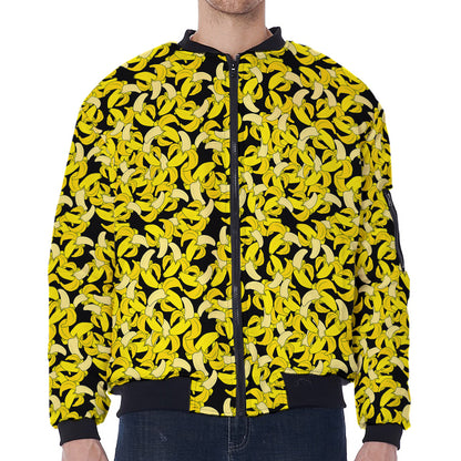 Peeled Banana Pattern Print Zip Sleeve Bomber Jacket