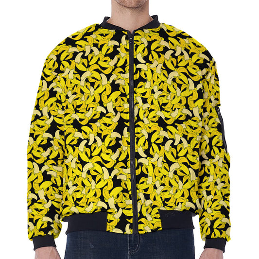 Peeled Banana Pattern Print Zip Sleeve Bomber Jacket
