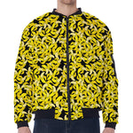 Peeled Banana Pattern Print Zip Sleeve Bomber Jacket