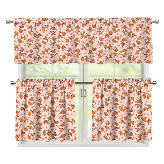 Pembroke Welsh Corgi Pattern Print 3 Piece Kitchen Curtains