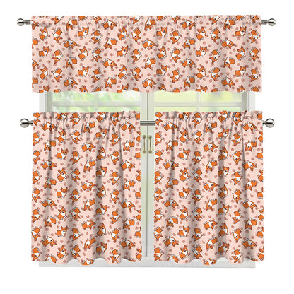 Pembroke Welsh Corgi Pattern Print 3 Piece Kitchen Curtains