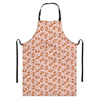 Pembroke Welsh Corgi Pattern Print Bib Apron With Pocket