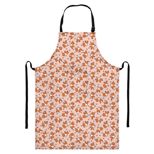Pembroke Welsh Corgi Pattern Print Bib Apron With Pocket