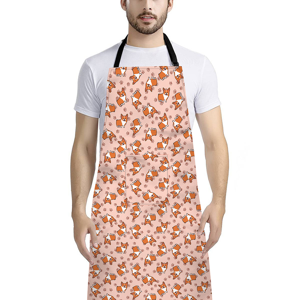 Pembroke Welsh Corgi Pattern Print Bib Apron With Pocket