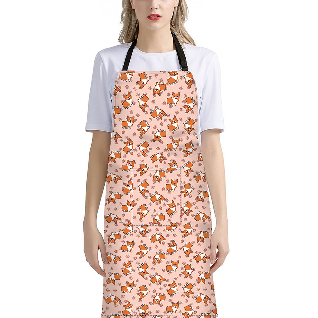 Pembroke Welsh Corgi Pattern Print Bib Apron With Pocket