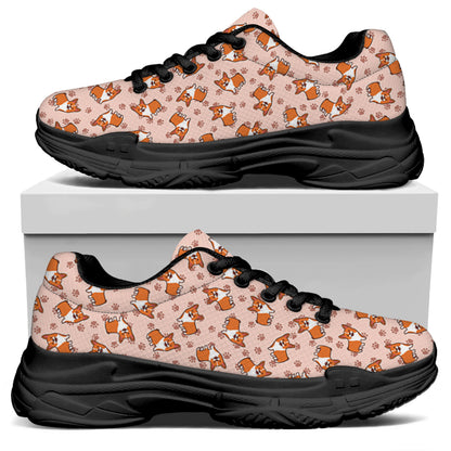 Pembroke Welsh Corgi Pattern Print Black Chunky Shoes