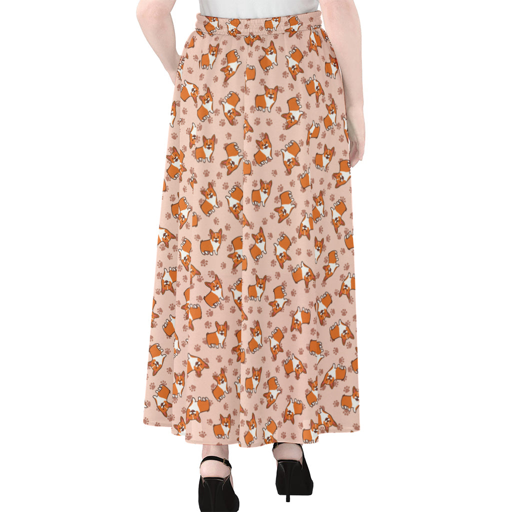 Pembroke Welsh Corgi Pattern Print Chiffon Maxi Skirt