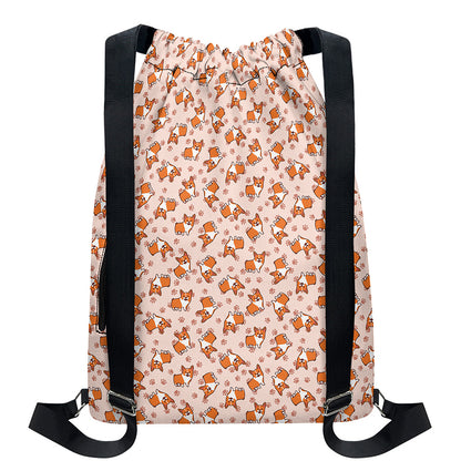 Pembroke Welsh Corgi Pattern Print Drawstring Backpack