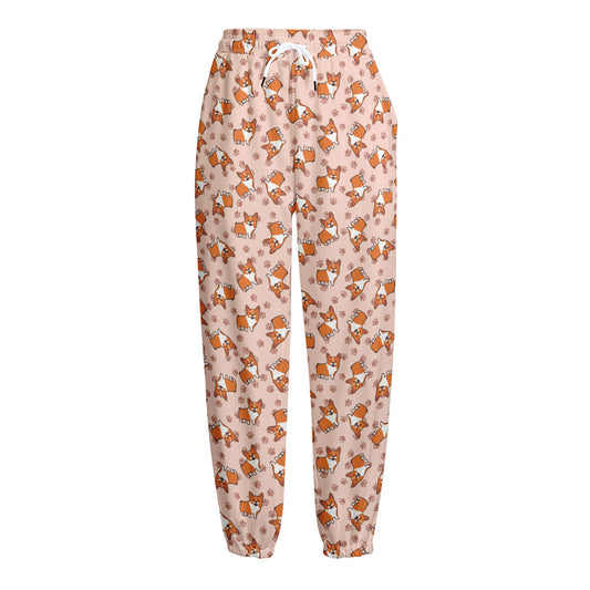 Pembroke Welsh Corgi Pattern Print Fleece Lined Knit Pants
