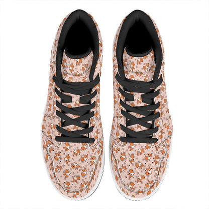 Pembroke Welsh Corgi Pattern Print High Top Leather Sneakers