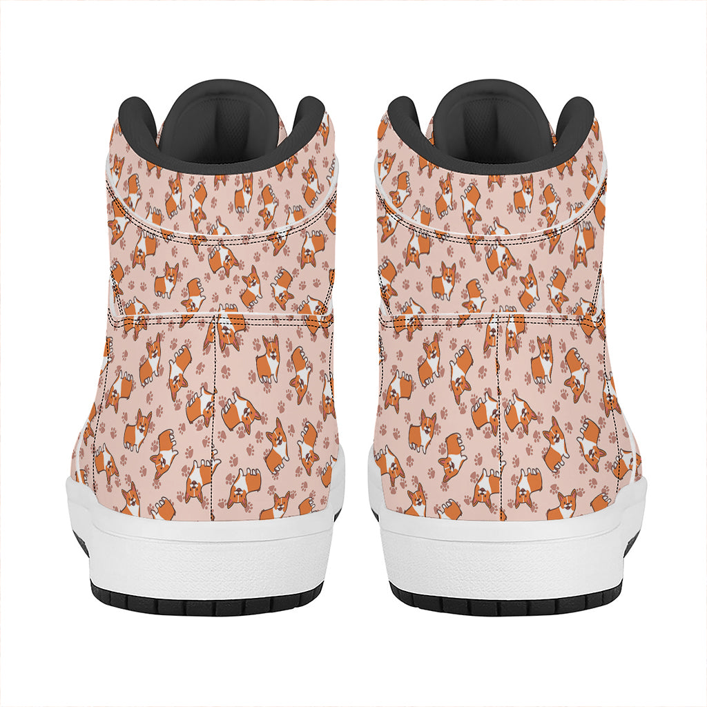 Pembroke Welsh Corgi Pattern Print High Top Leather Sneakers