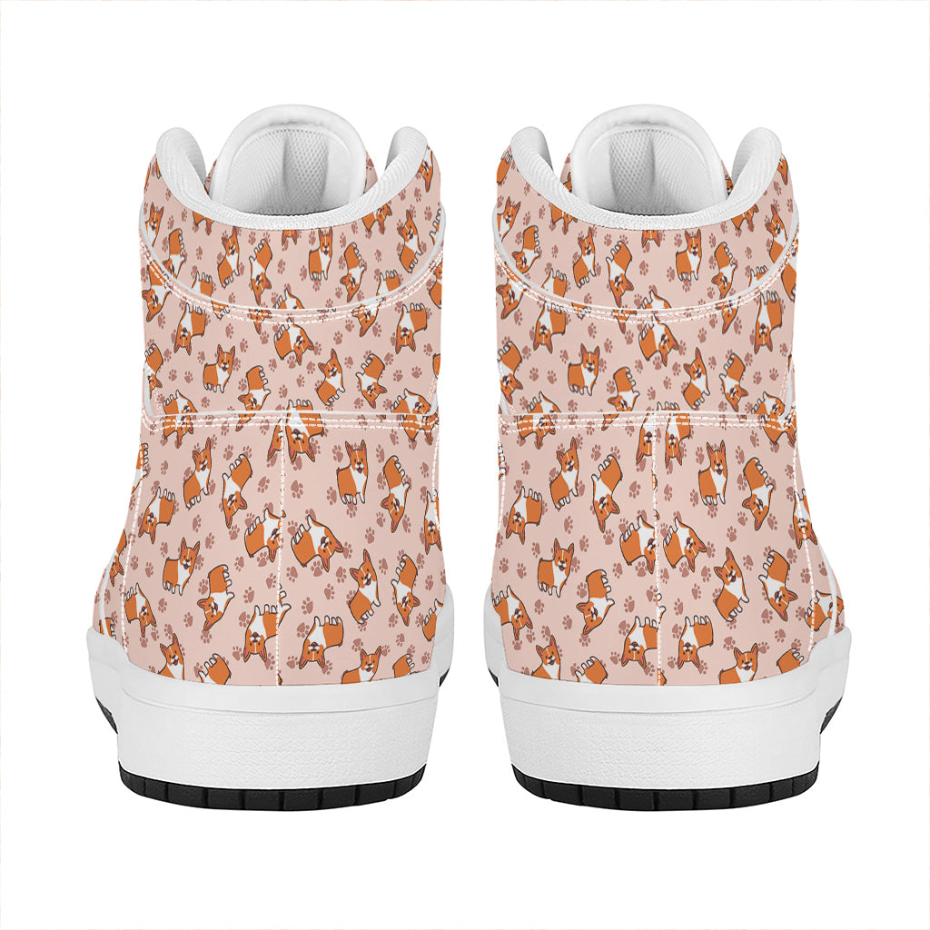 Pembroke Welsh Corgi Pattern Print High Top Leather Sneakers