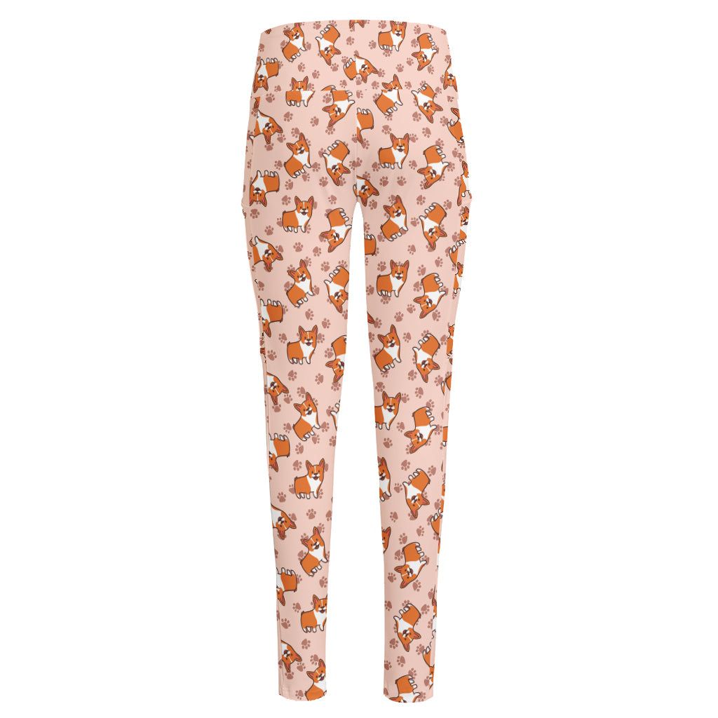 Pembroke Welsh Corgi Pattern Print High-Waisted Pocket Leggings