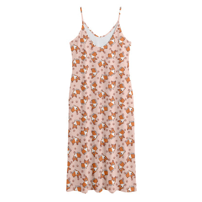 Pembroke Welsh Corgi Pattern Print Jersey Midi Cami Dress