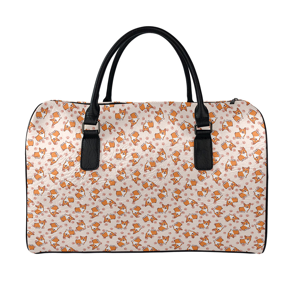 Pembroke Welsh Corgi Pattern Print Leather Duffle Bag