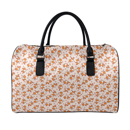 Pembroke Welsh Corgi Pattern Print Leather Duffle Bag
