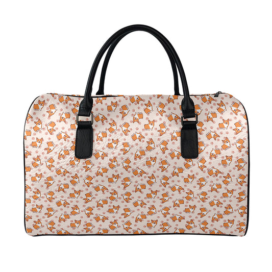 Pembroke Welsh Corgi Pattern Print Leather Duffle Bag