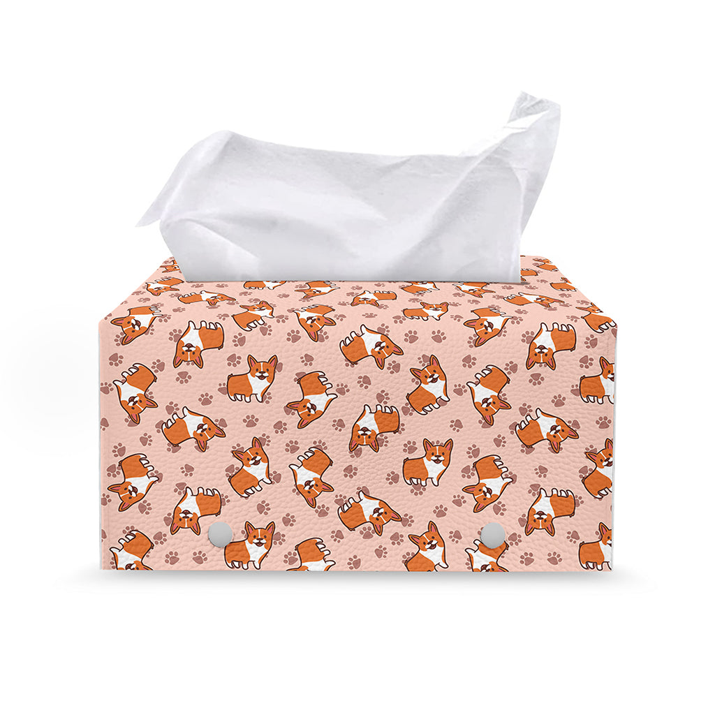 Pembroke Welsh Corgi Pattern Print Leather Tissue Box Cover