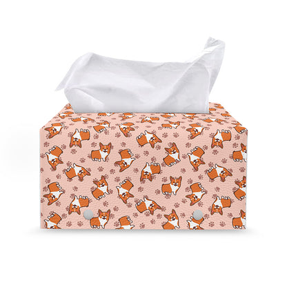 Pembroke Welsh Corgi Pattern Print Leather Tissue Box Cover