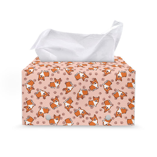 Pembroke Welsh Corgi Pattern Print Leather Tissue Box Cover