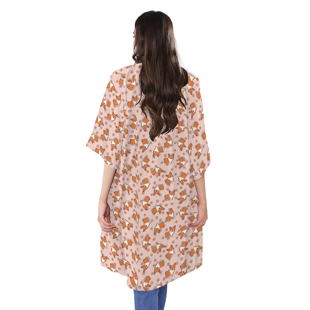 Pembroke Welsh Corgi Pattern Print Open Front Beach Cover Up