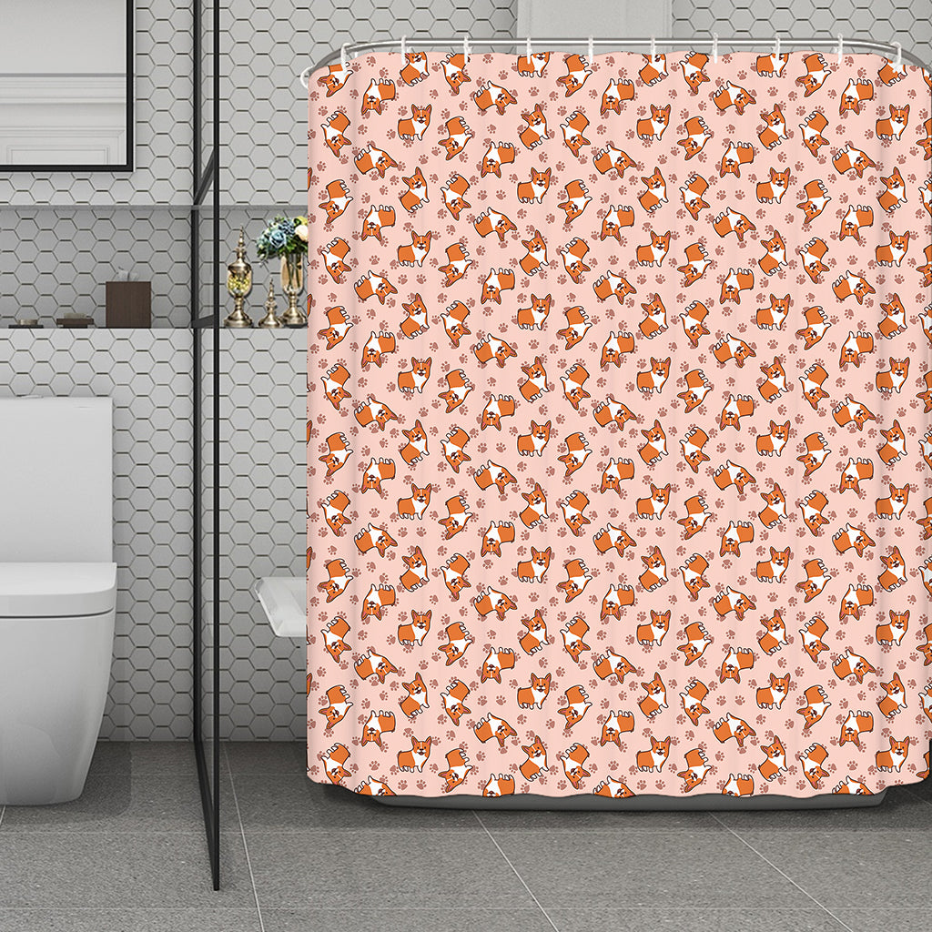 Pembroke Welsh Corgi Pattern Print Polyester Shower Curtain