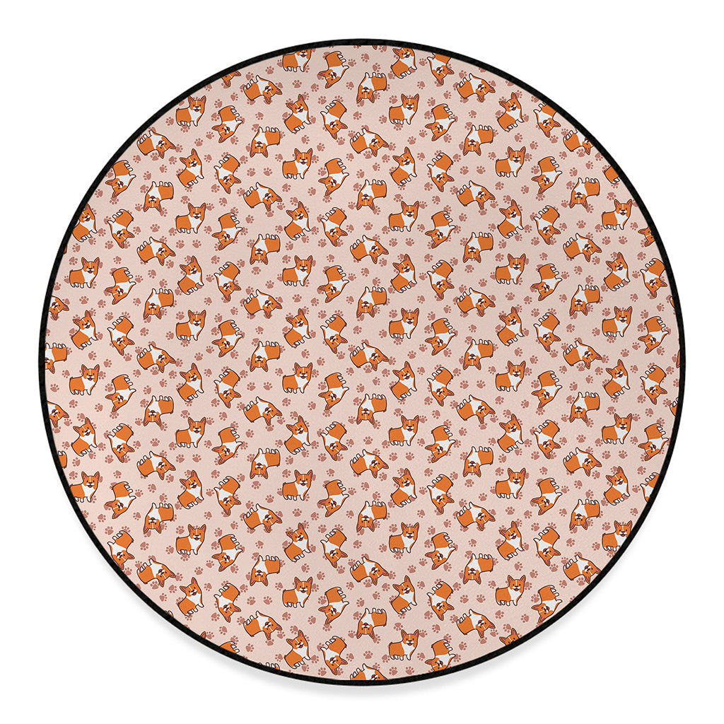Pembroke Welsh Corgi Pattern Print Round Floor Mat