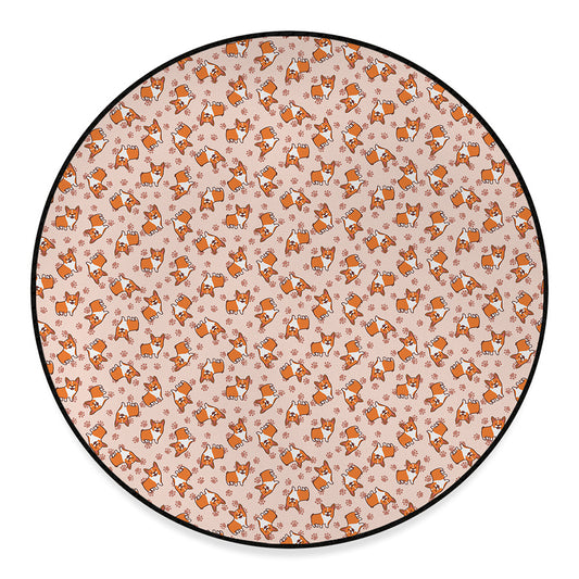 Pembroke Welsh Corgi Pattern Print Round Floor Mat
