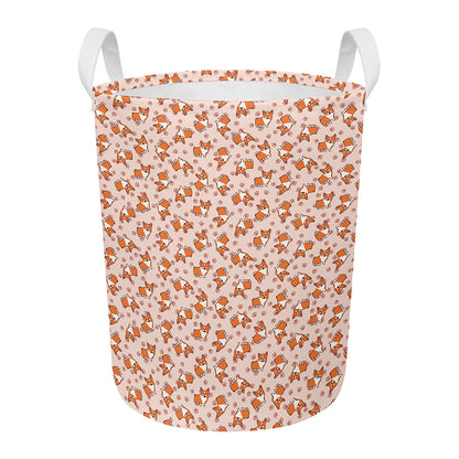 Pembroke Welsh Corgi Pattern Print Round Laundry Basket
