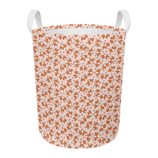 Pembroke Welsh Corgi Pattern Print Round Laundry Basket