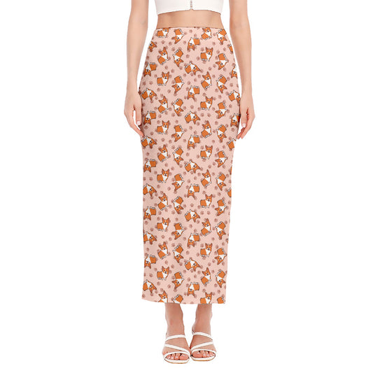 Pembroke Welsh Corgi Pattern Print Side Slit Maxi Skirt