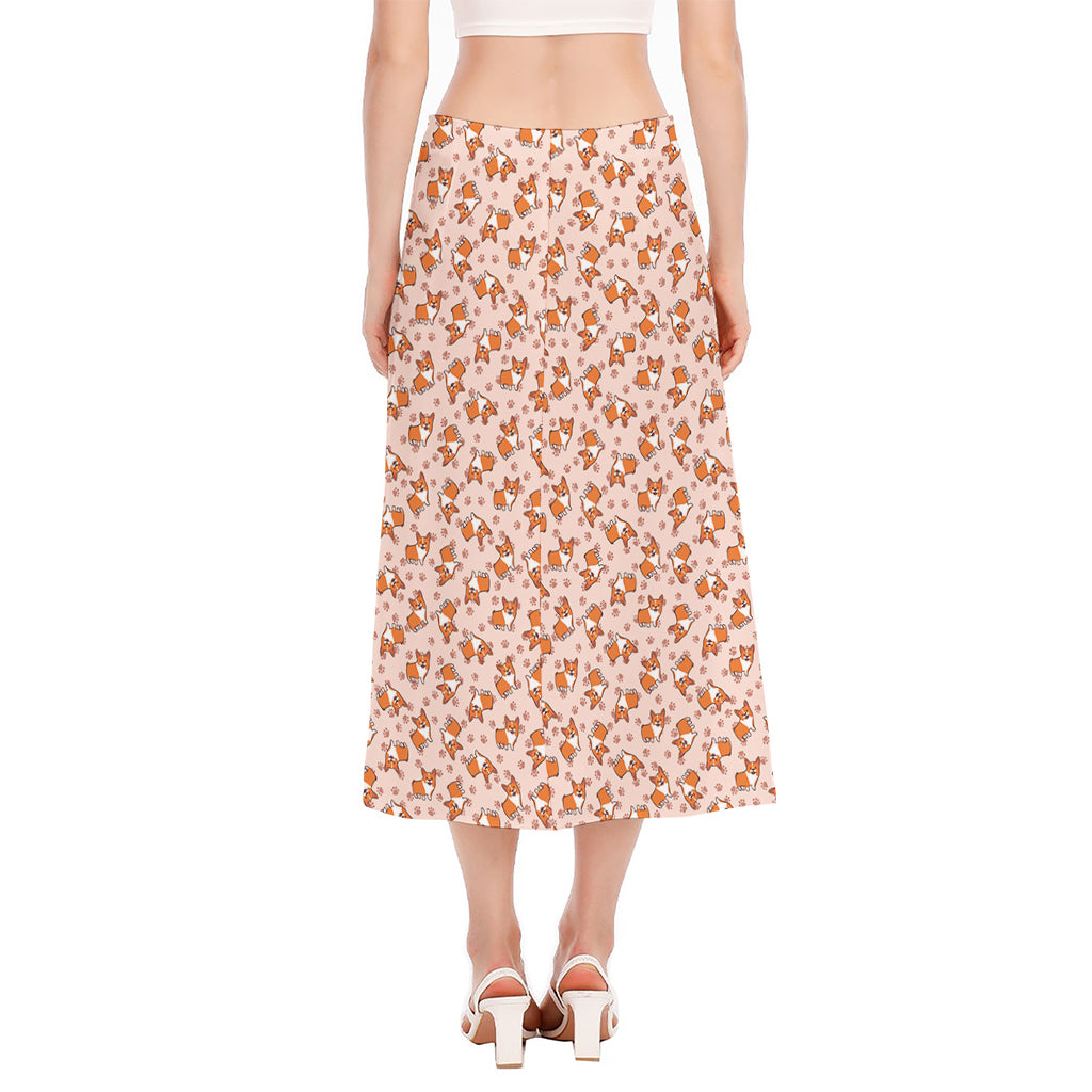 Pembroke Welsh Corgi Pattern Print Side Slit Midi Skirt