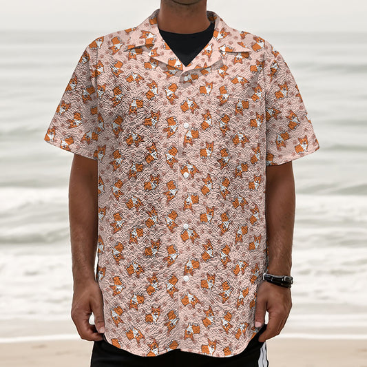 Pembroke Welsh Corgi Pattern Print Textured Short Sleeve Shirt