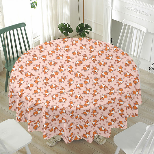 Pembroke Welsh Corgi Pattern Print Waterproof Round Tablecloth