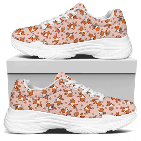 Pembroke Welsh Corgi Pattern Print White Chunky Shoes