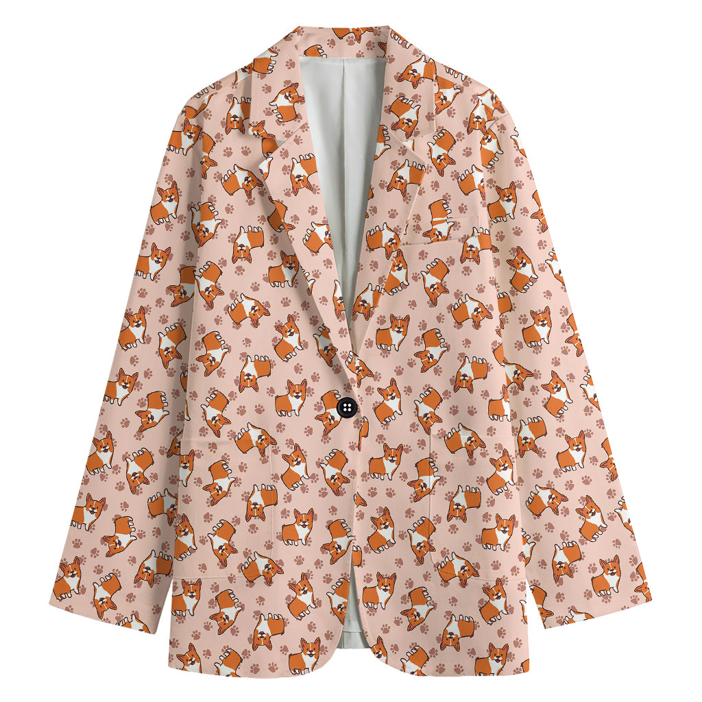 Pembroke Welsh Corgi Pattern Print Women's Cotton Blazer