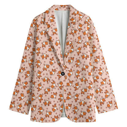 Pembroke Welsh Corgi Pattern Print Women's Cotton Blazer