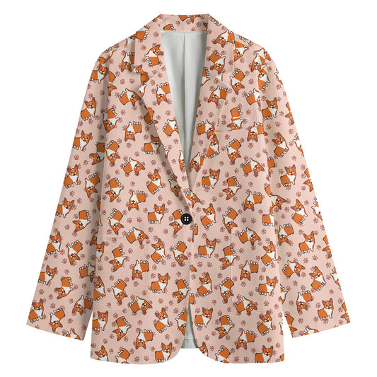 Pembroke Welsh Corgi Pattern Print Women's Cotton Blazer