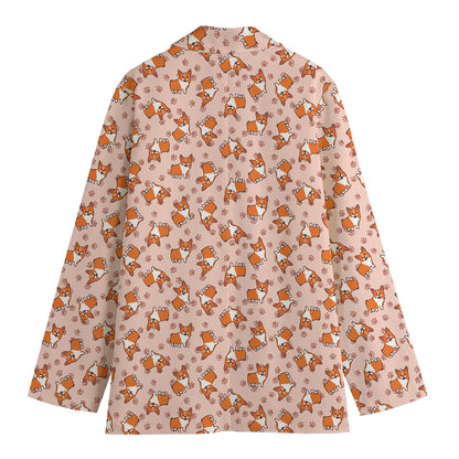 Pembroke Welsh Corgi Pattern Print Women's Cotton Blazer