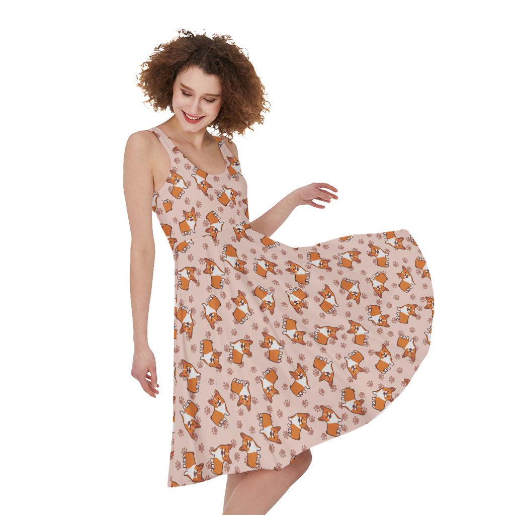 Pembroke Welsh Corgi Pattern Print Women's Sleeveless Dress