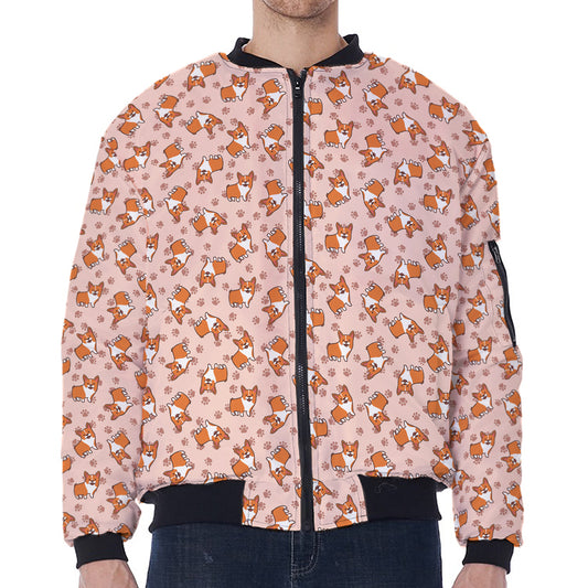 Pembroke Welsh Corgi Pattern Print Zip Sleeve Bomber Jacket