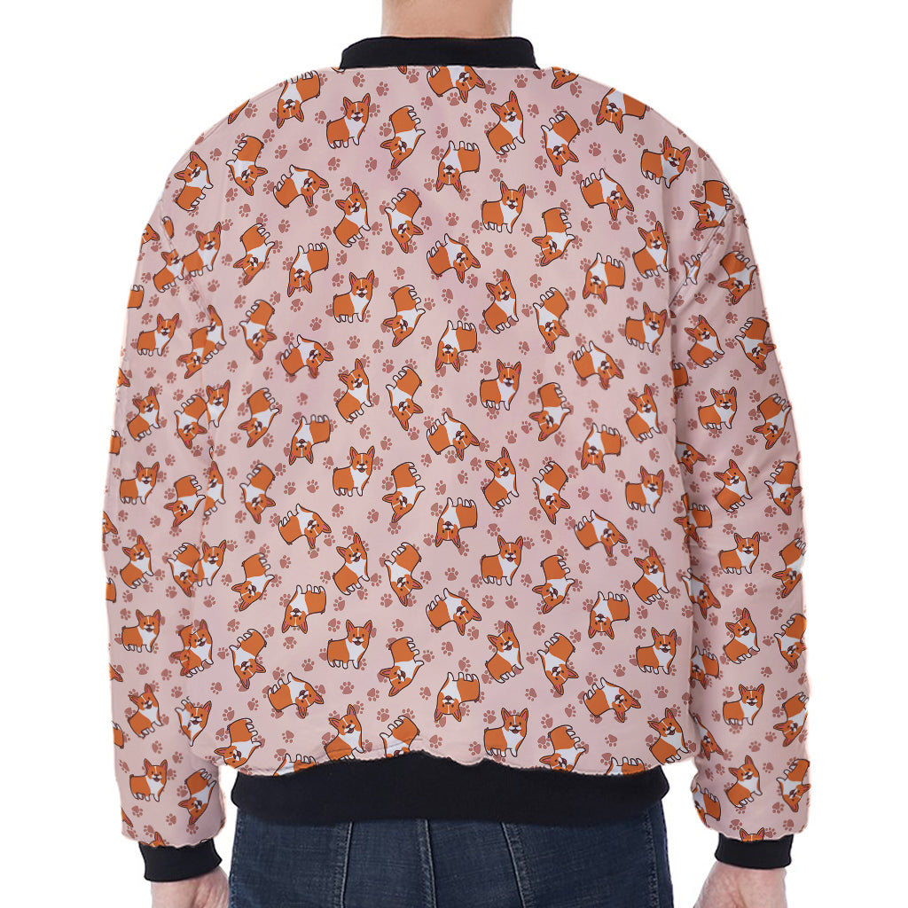 Pembroke Welsh Corgi Pattern Print Zip Sleeve Bomber Jacket