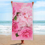 Peony And Rose Print Beach Towel