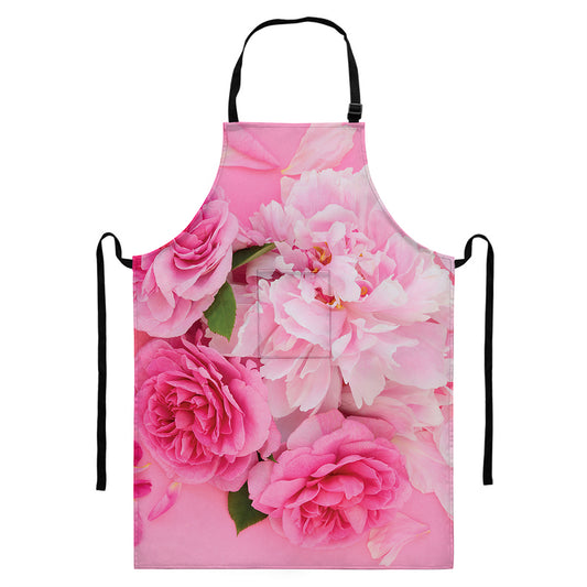 Peony And Rose Print Bib Apron With Pocket